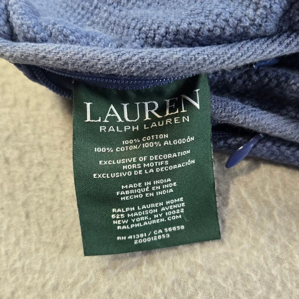 Ralph Lauren Pillow Sham Unisex 18x18 Blue Cotton Pique RL Monogram Set of 2